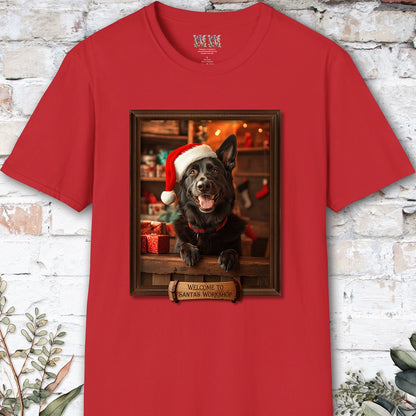 Black German Sherherd Santa's Workshop Unisex T shirt