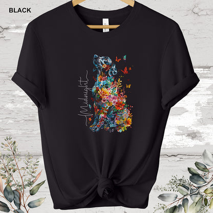 Black Labrador floral personalized T-shirt.