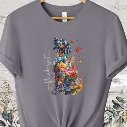 Black Labrador floral personalized T-shirt.