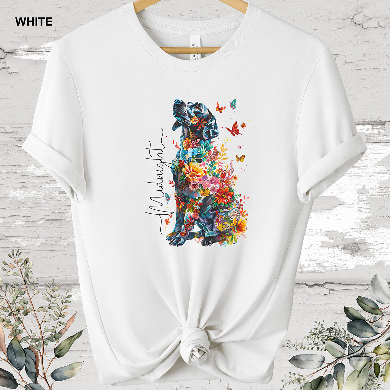 Black Labrador floral personalized T-shirt.