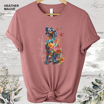 Black Labrador floral personalized T-shirt.