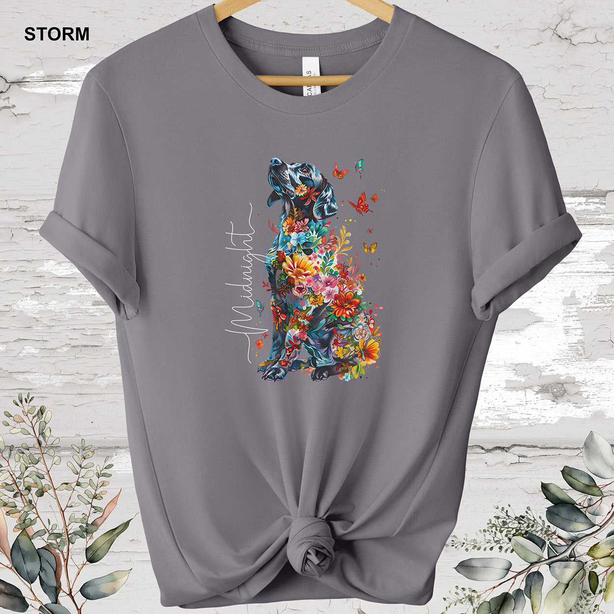 Black Labrador floral personalized T-shirt.