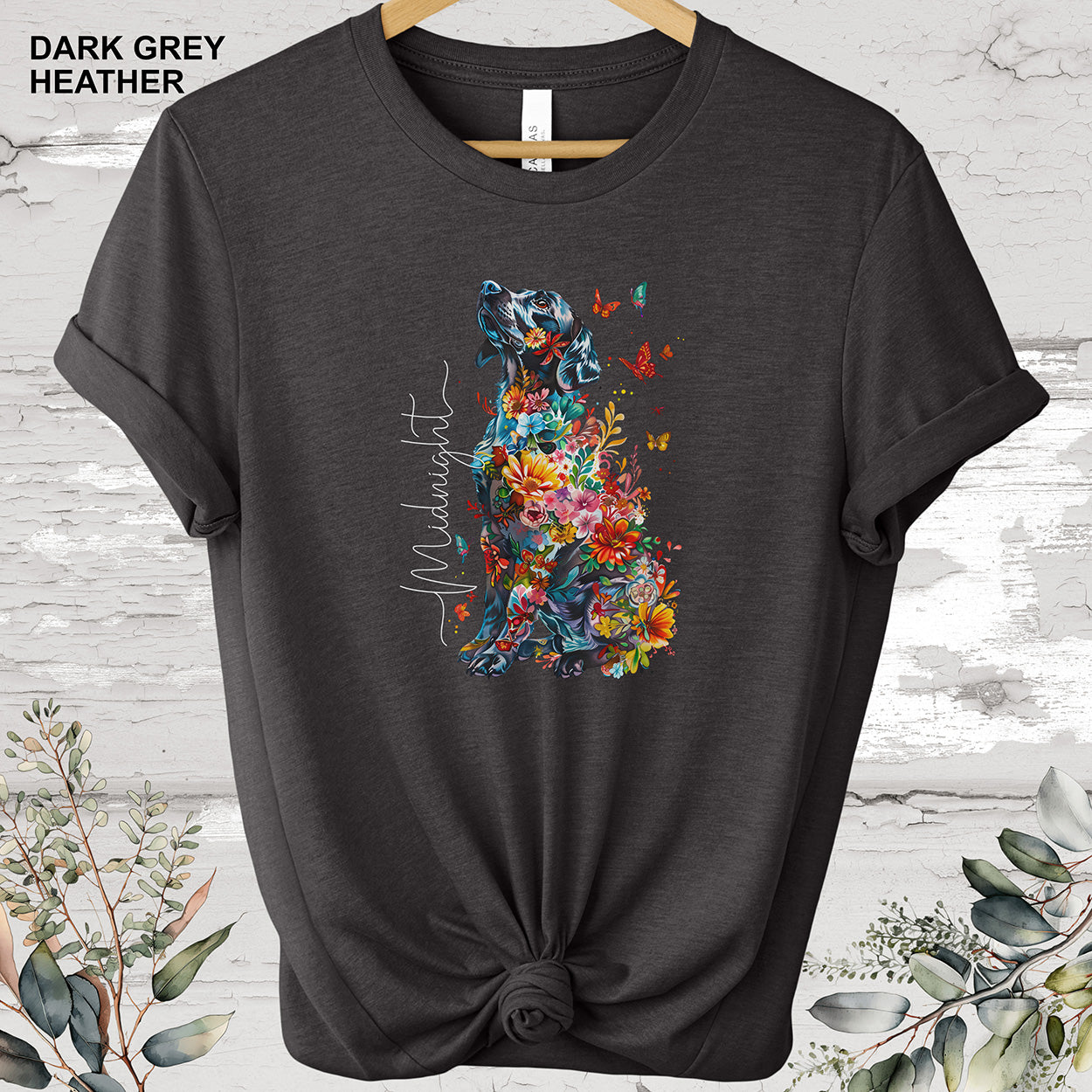 Black Labrador floral personalized T-shirt.