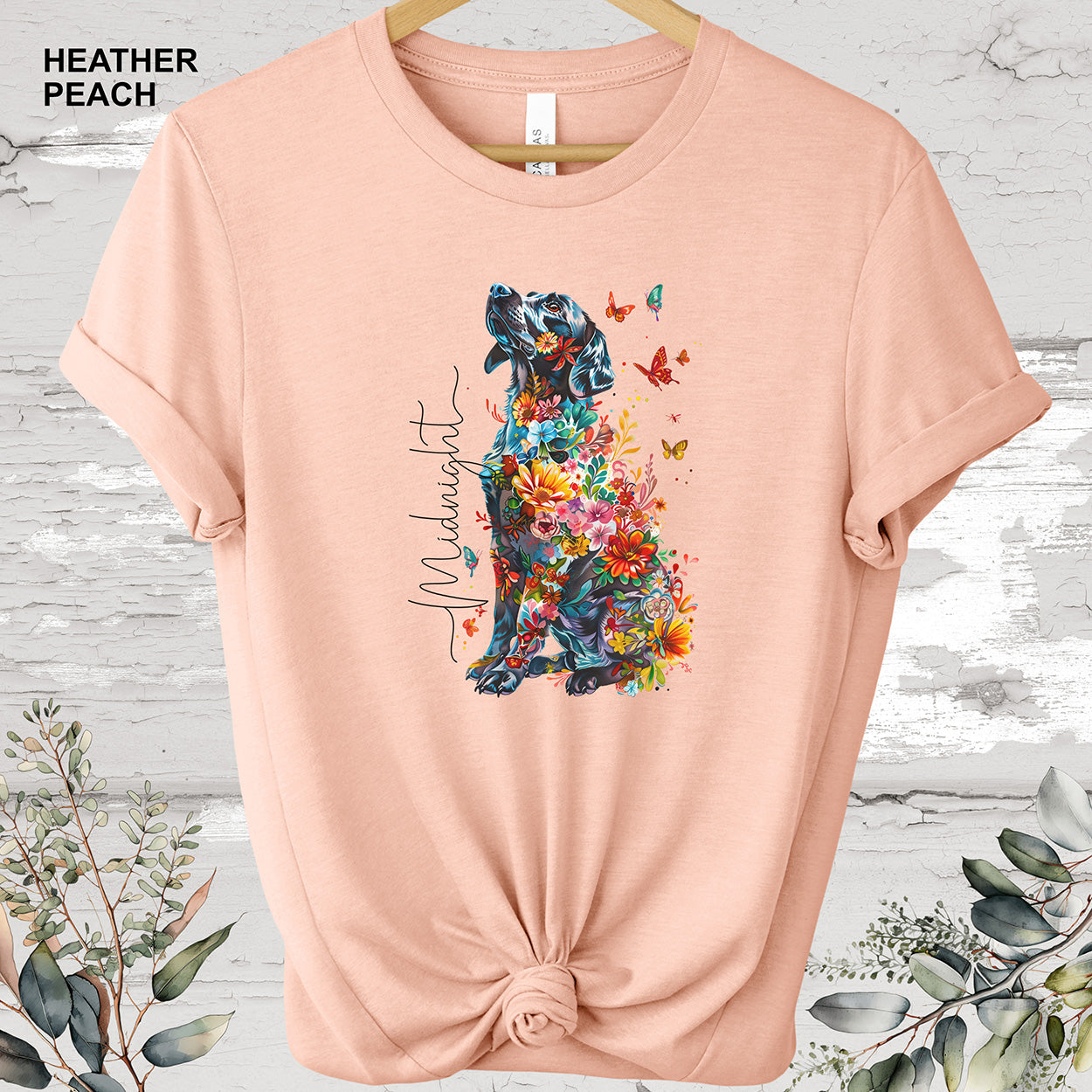 Black Labrador floral personalized T-shirt.