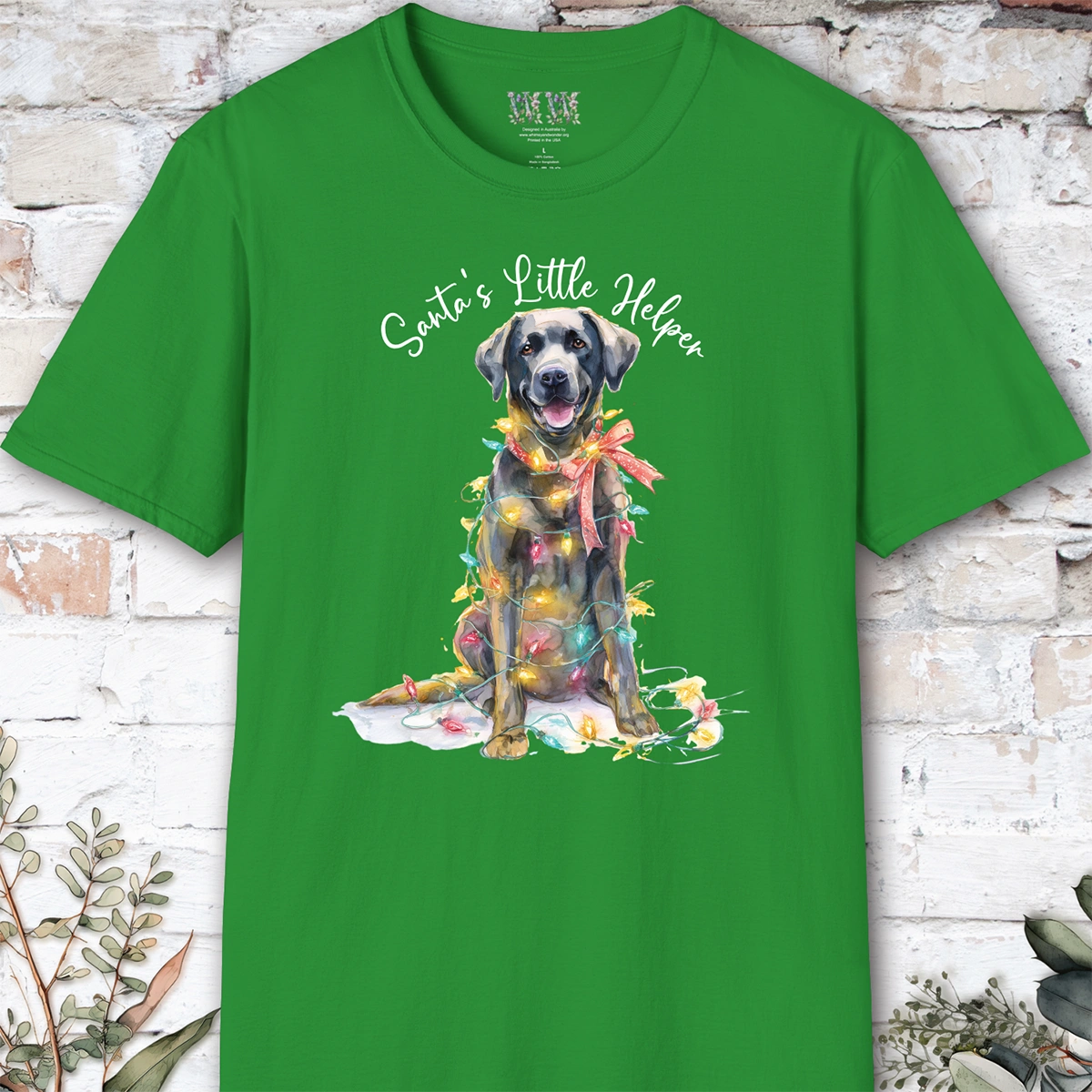Black Labrador Santa's little helper. unisex T shirt