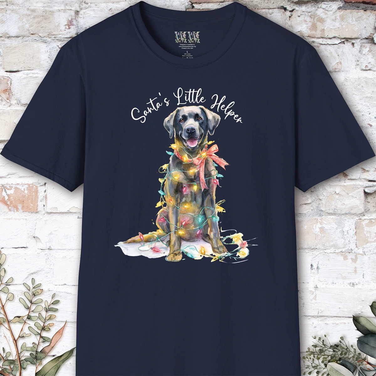 Black Labrador Santa's little helper. unisex T shirt