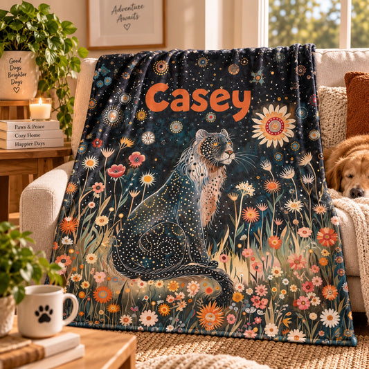 Black Panther Starry Night Personalised Soft Polyester Blanket