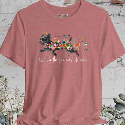 Black Shih Tzu 'Live like the gate was left open' T shirt