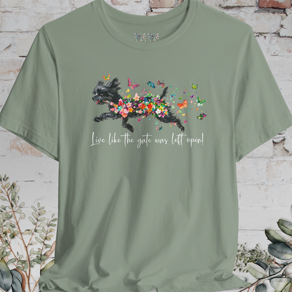 Black Shih Tzu 'Live like the gate was left open' T shirt
