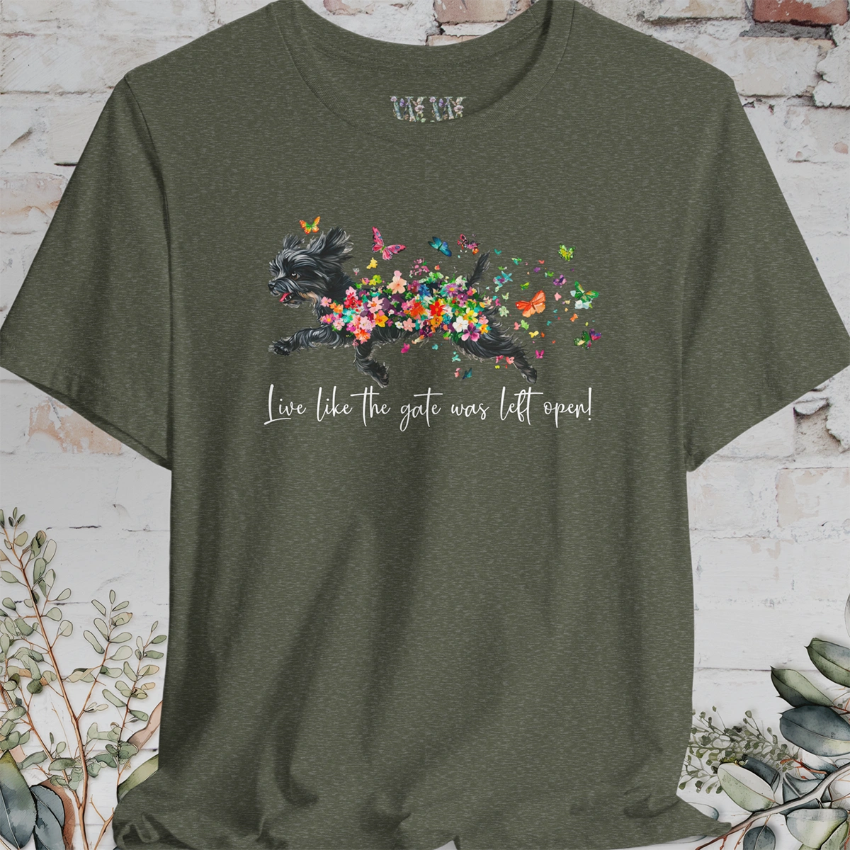 Black Shih Tzu 'Live like the gate was left open' T shirt