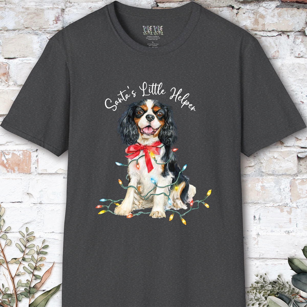 Blenheim Cavalier King Charles Spaniel Santa's little helper. unisex T shirt