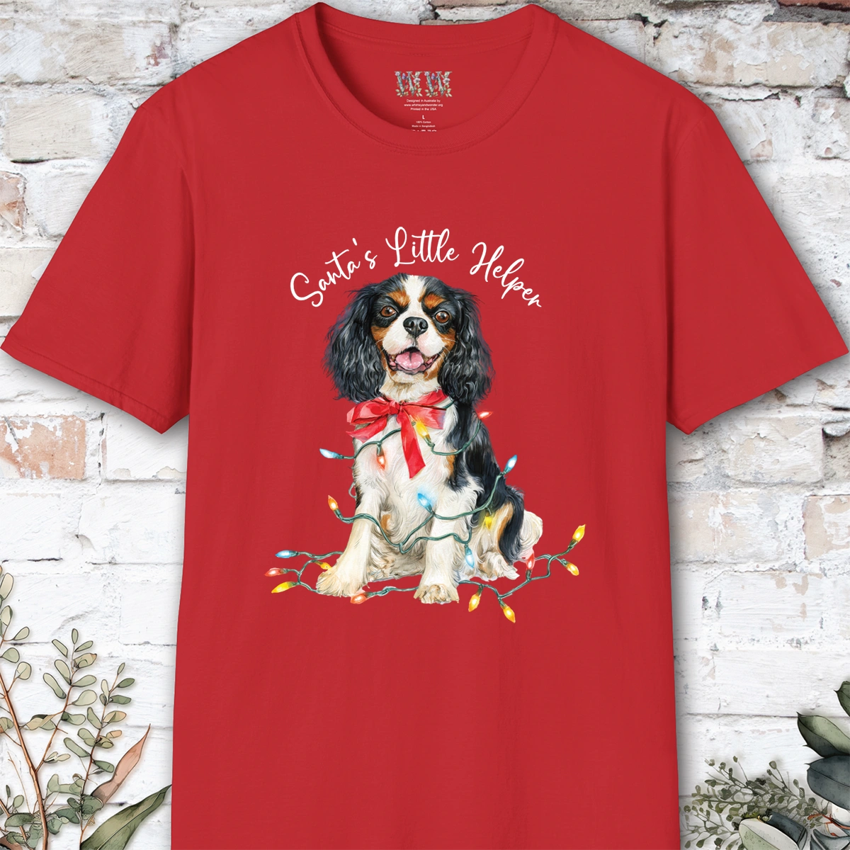 Blenheim Cavalier King Charles Spaniel Santa's little helper. unisex T shirt