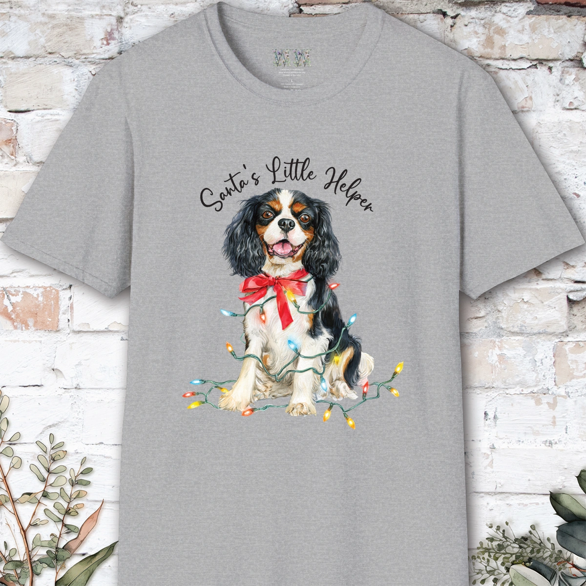 Blenheim Cavalier King Charles Spaniel Santa's little helper. unisex T shirt