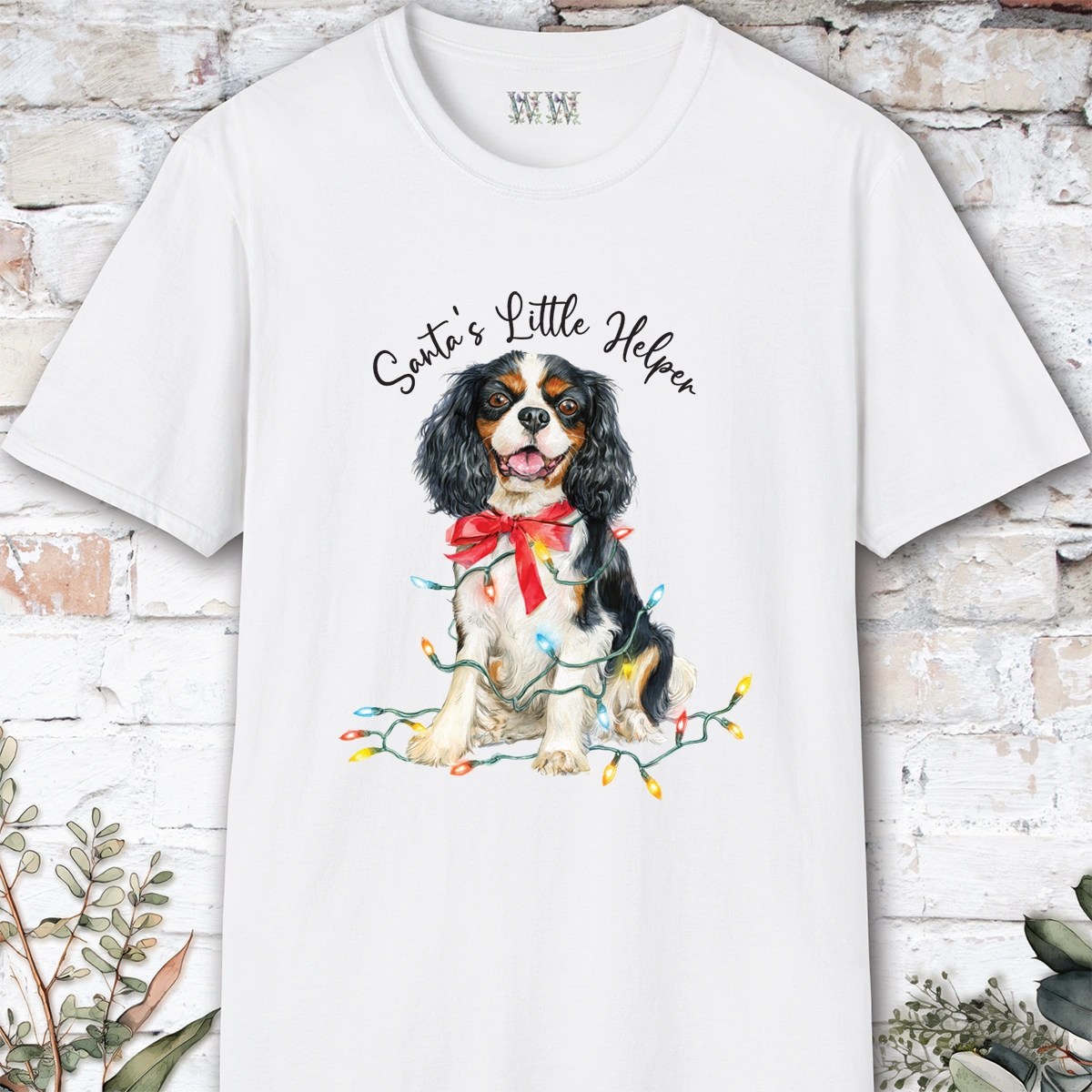 Blenheim Cavalier King Charles Spaniel Santa's little helper. unisex T shirt