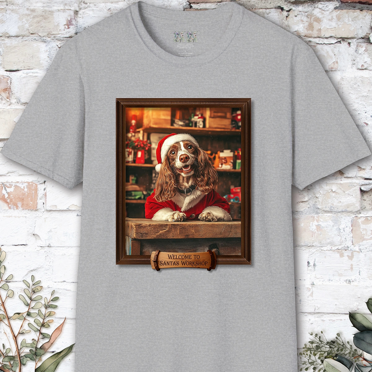 Blenheim King Charles Spaniel Santa's Workshop Unisex T shirt