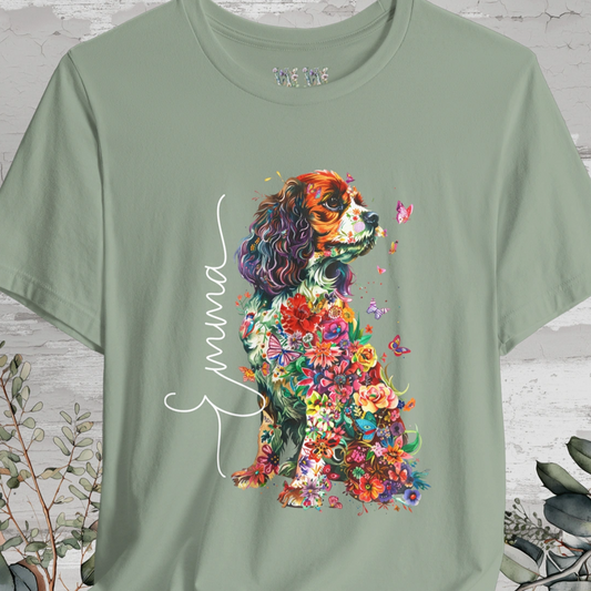 Cavalier King Charles Spaniel (Blenheim) Floral Personalized T shirt