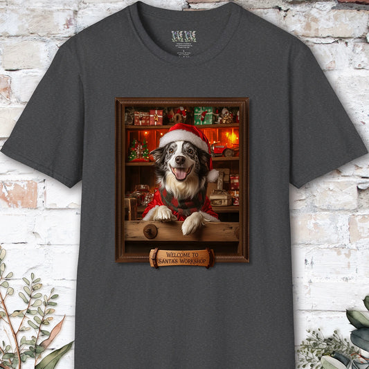 Border Collie Blue Merle Santa's Workshop Unisex T shirt