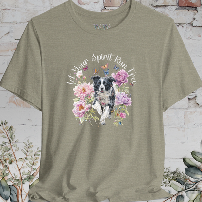 Border Collie #5 "Let your spirit run free" Peony & Butterfly T shirt
