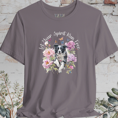 Border Collie #5 "Let your spirit run free" Peony & Butterfly T shirt