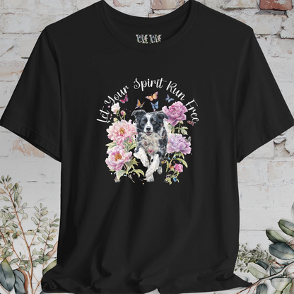 Border Collie #5 "Let your spirit run free" Peony & Butterfly T shirt