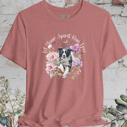 Border Collie #5 "Let your spirit run free" Peony & Butterfly T shirt