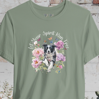 Border Collie #5 "Let your spirit run free" Peony & Butterfly T shirt