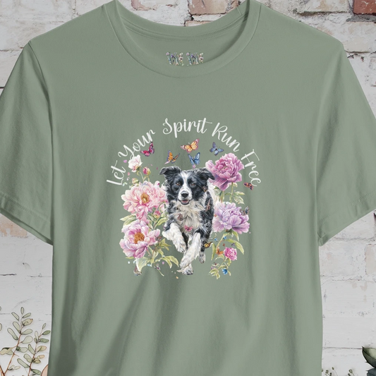 Border Collie #5 "Let your spirit run free" Peony & Butterfly T shirt