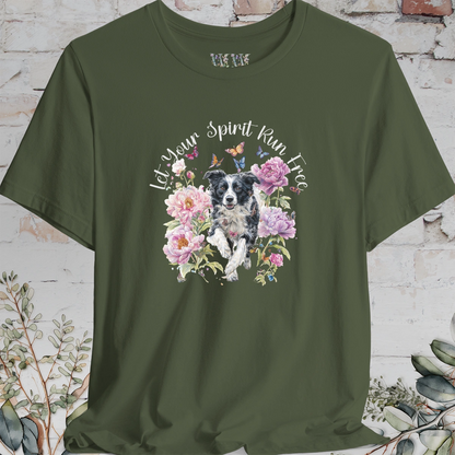 Border Collie #5 "Let your spirit run free" Peony & Butterfly T shirt
