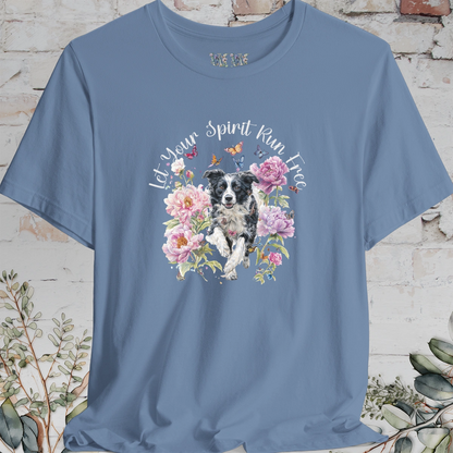 Border Collie #5 "Let your spirit run free" Peony & Butterfly T shirt