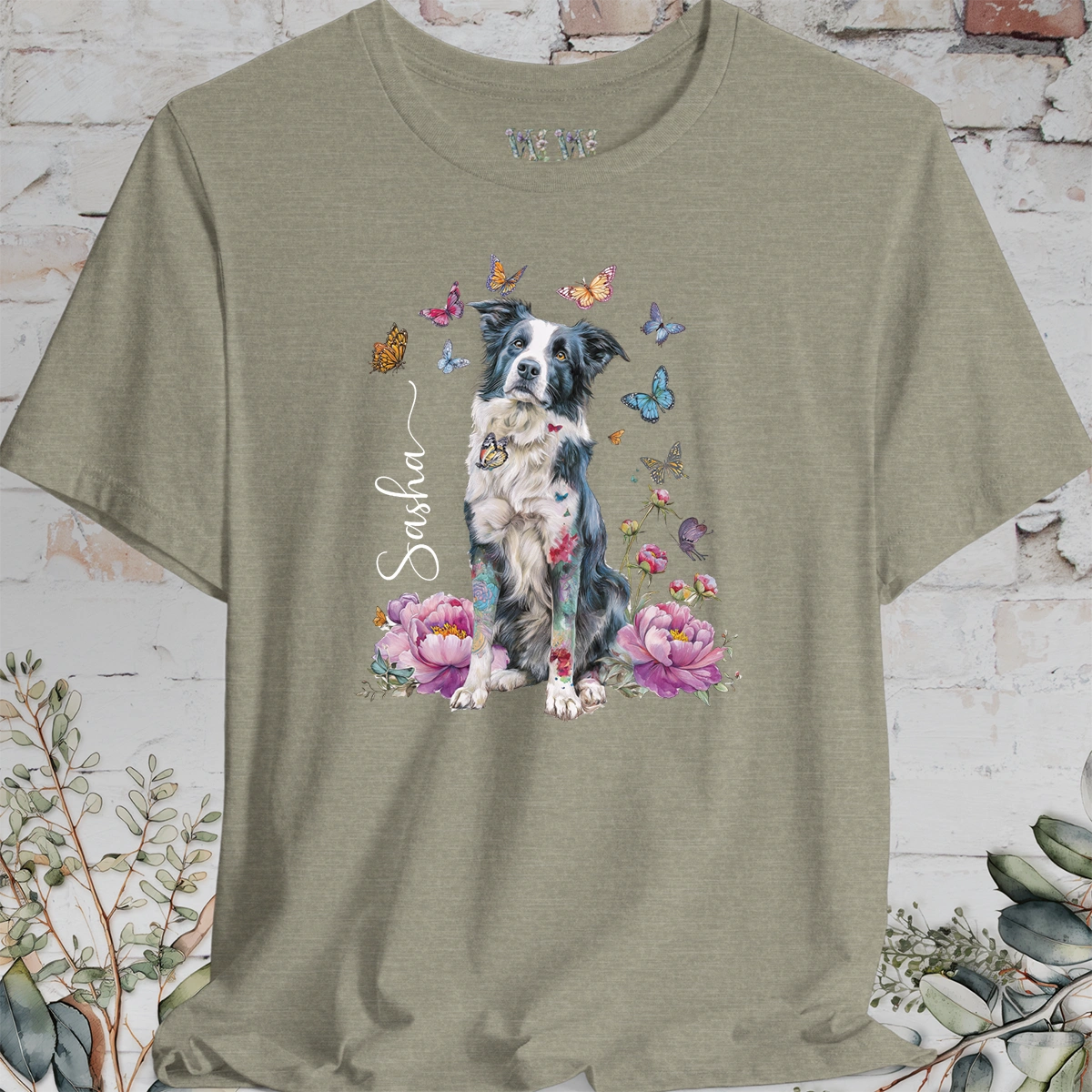 Border Collie #1 Peony Butterfly T shirt