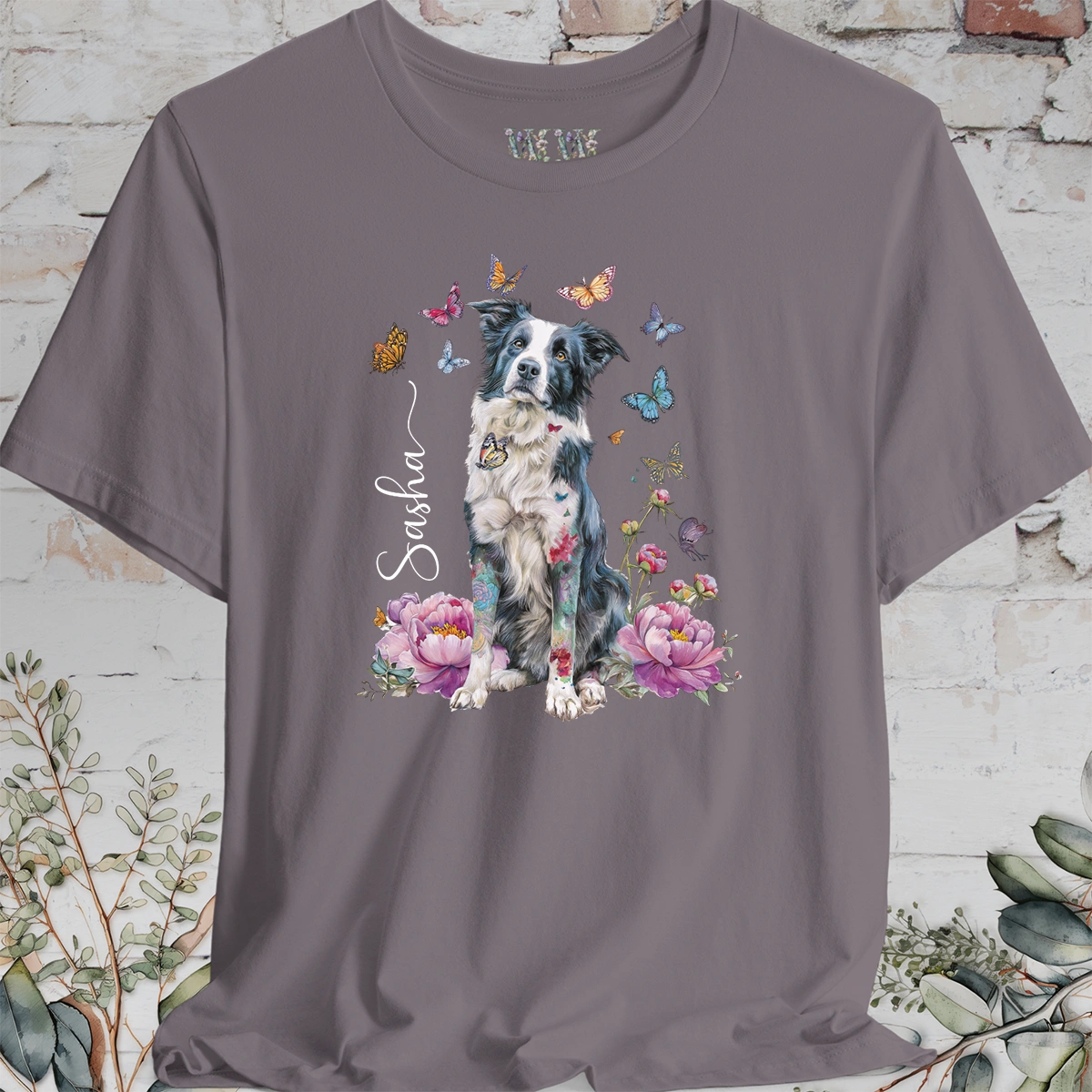 Border Collie #1 Peony Butterfly T shirt