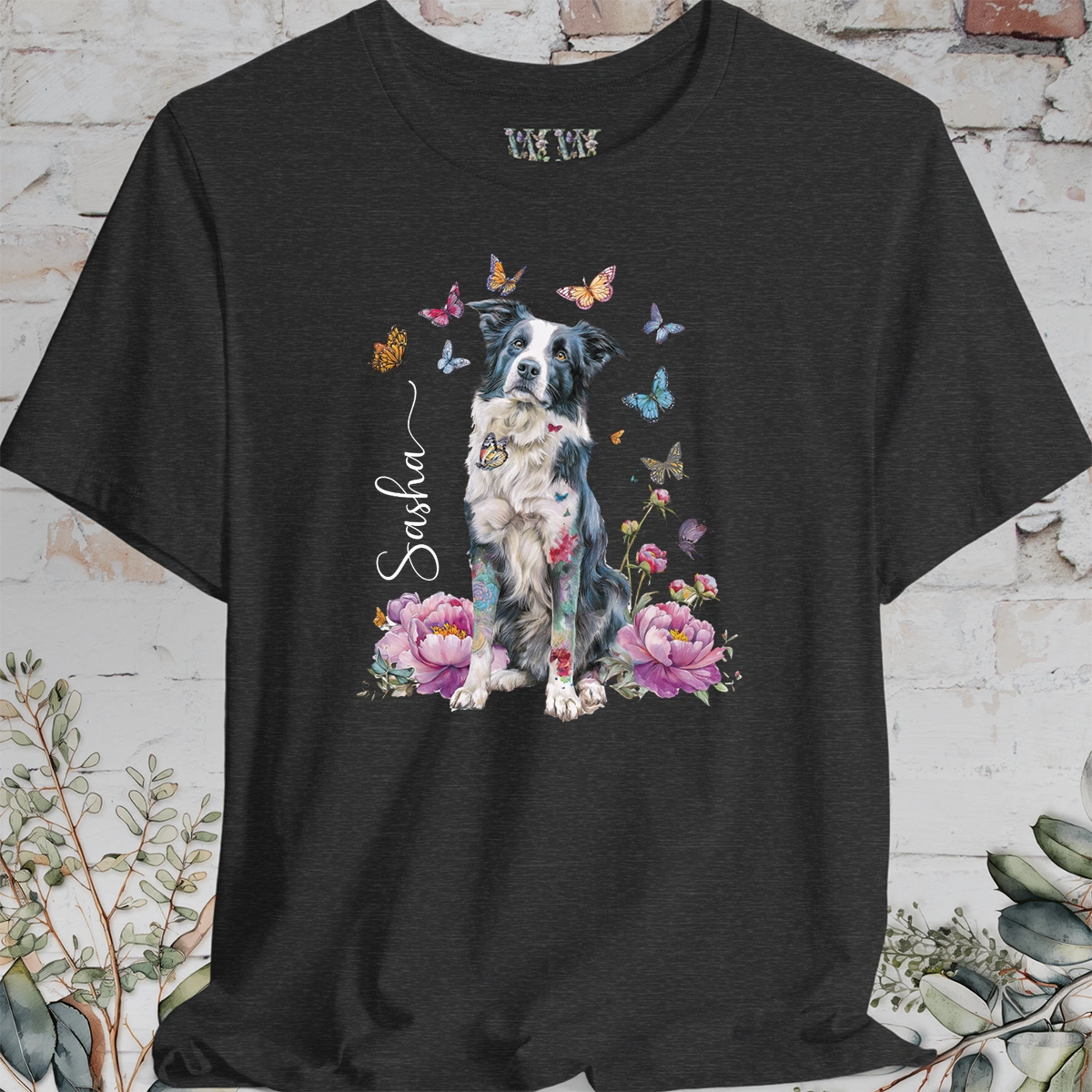 Border Collie #1 Peony Butterfly T shirt