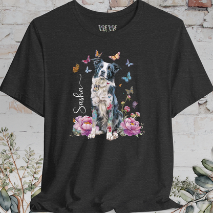 Border Collie #1 Peony Butterfly T shirt