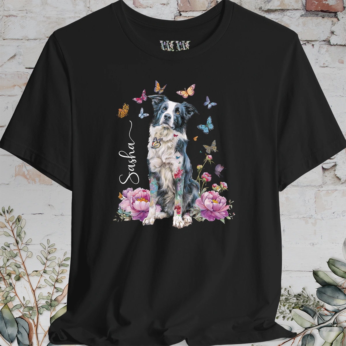 Border Collie #1 Peony Butterfly T shirt
