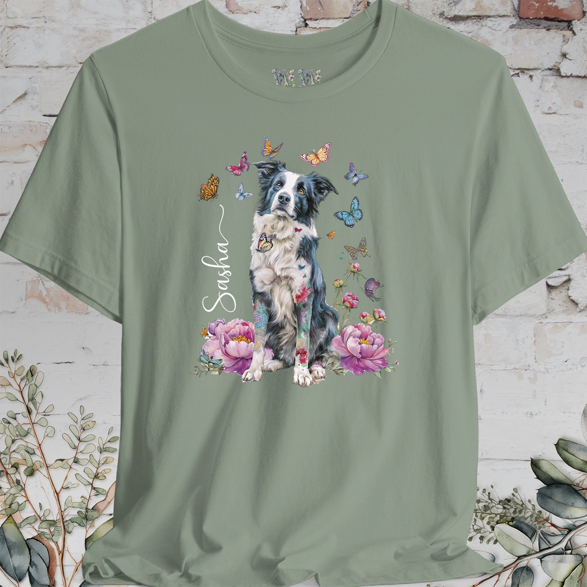Border Collie #1 Peony Butterfly T shirt