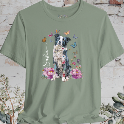 Border Collie #1 Peony Butterfly T shirt