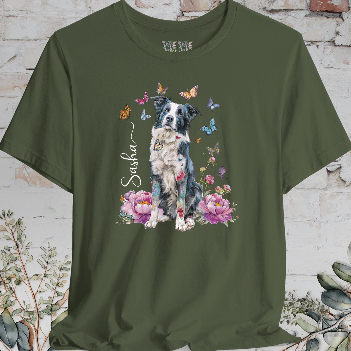 Border Collie #1 Peony Butterfly T shirt