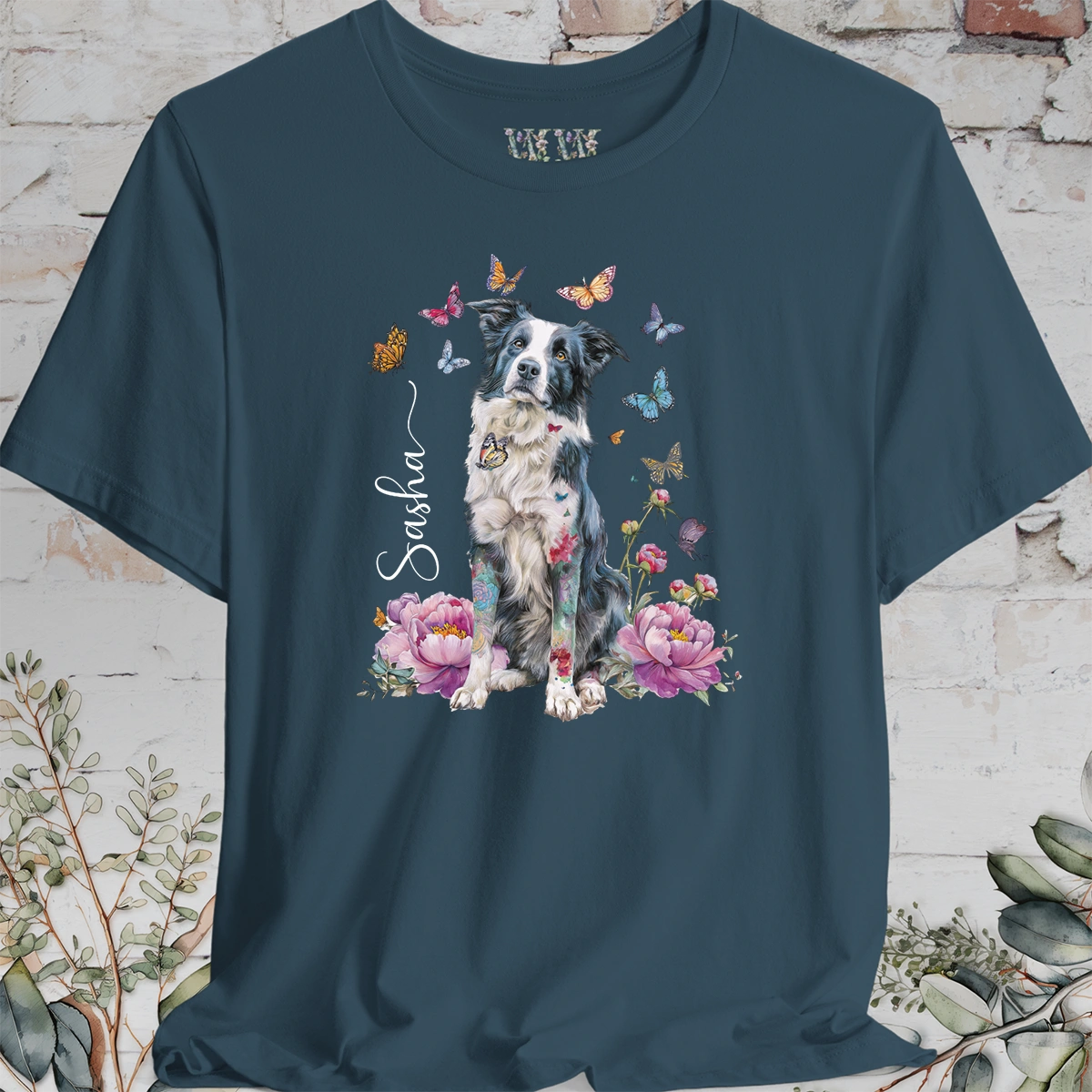 Border Collie #1 Peony Butterfly T shirt