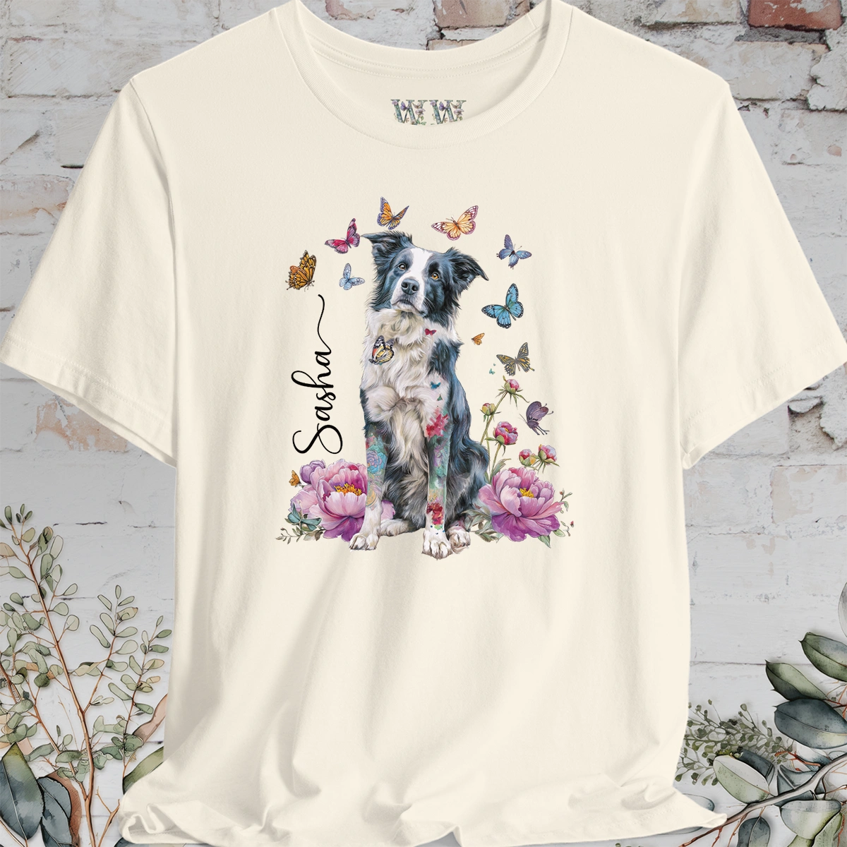 Border Collie #1 Peony Butterfly T shirt