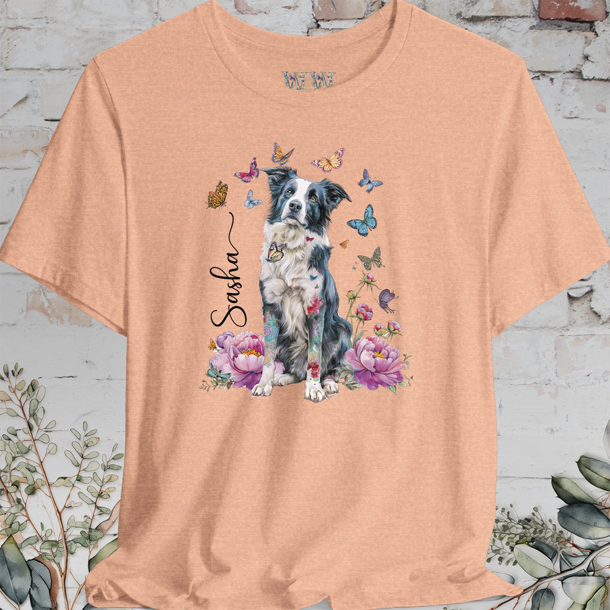 Border Collie #1 Peony Butterfly T shirt