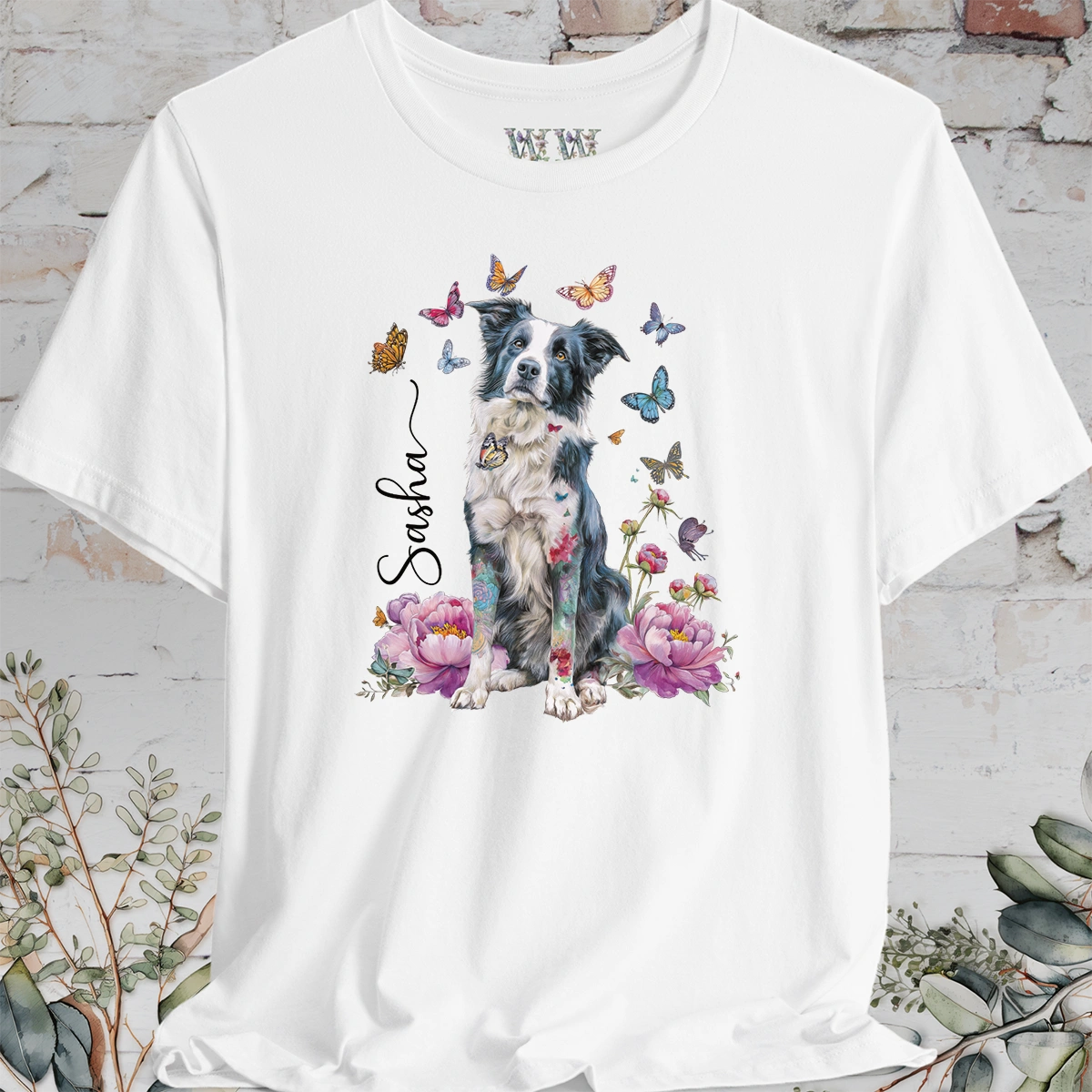 Border Collie #1 Peony Butterfly T shirt