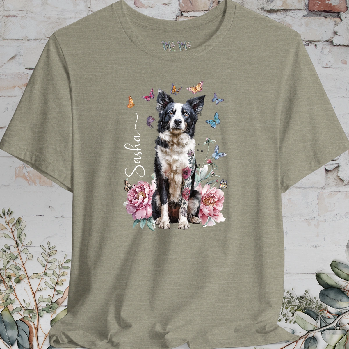Border Collie #2 Peony Butterfly T shirt