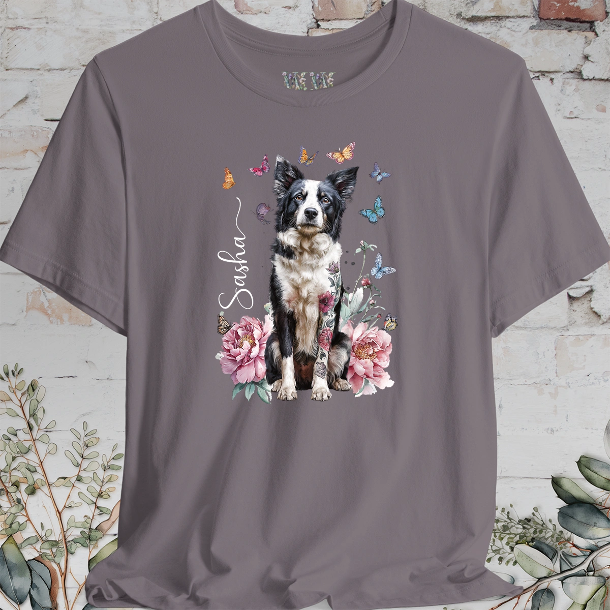 Border Collie #2 Peony Butterfly T shirt