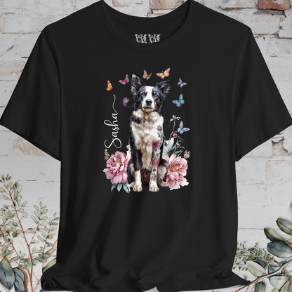 Border Collie #2 Peony Butterfly T shirt