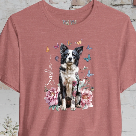Border Collie #2 Peony Butterfly T shirt