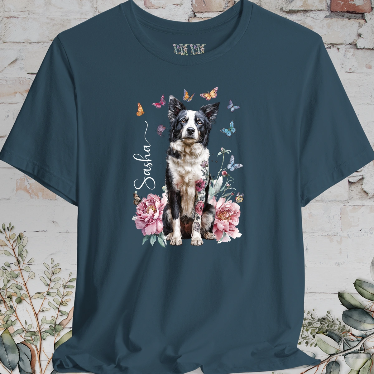Border Collie #2 Peony Butterfly T shirt