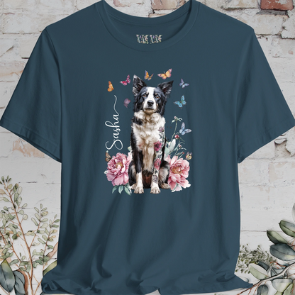 Border Collie #2 Peony Butterfly T shirt