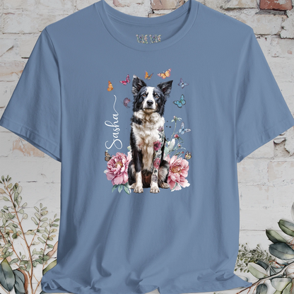Border Collie #2 Peony Butterfly T shirt