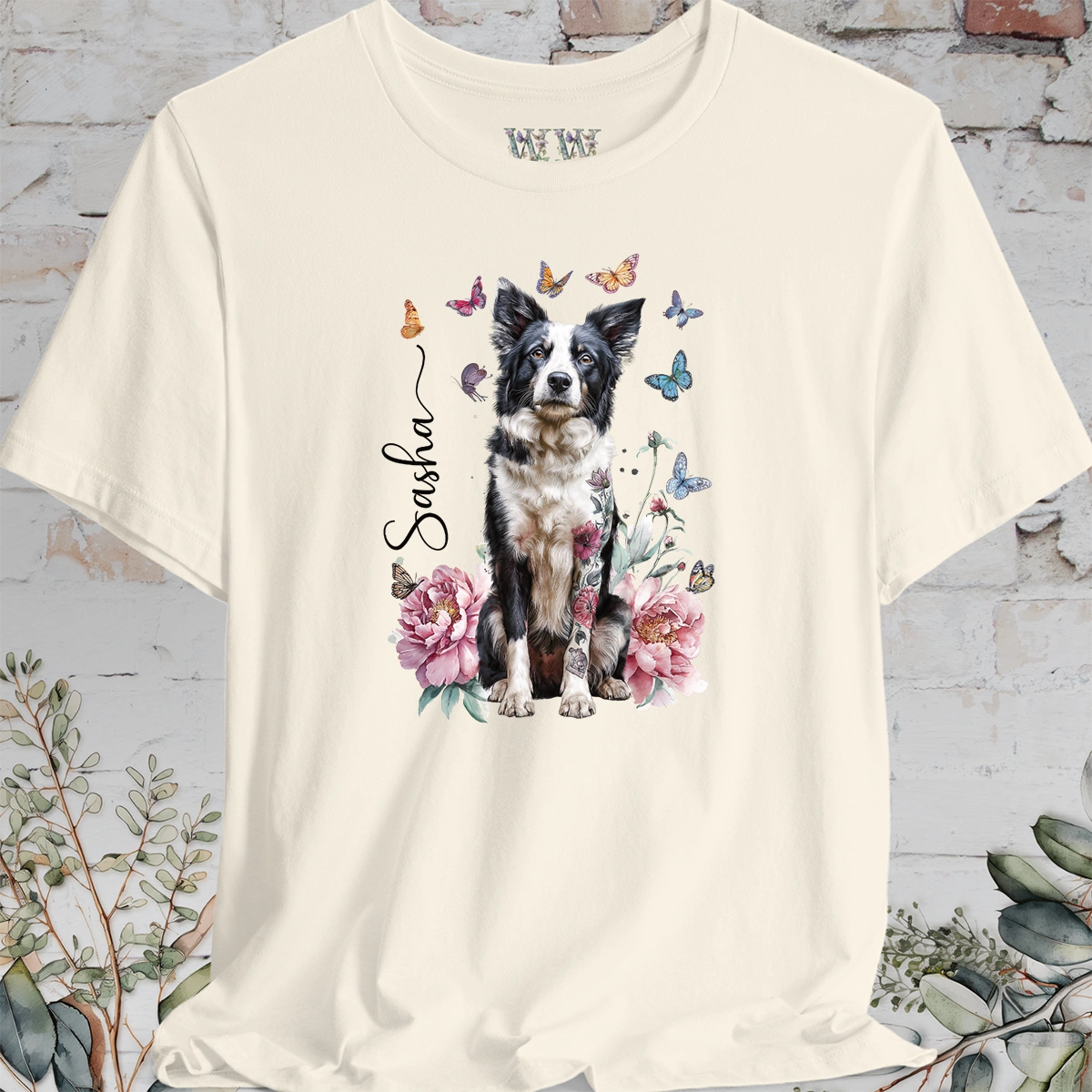 Border Collie #2 Peony Butterfly T shirt
