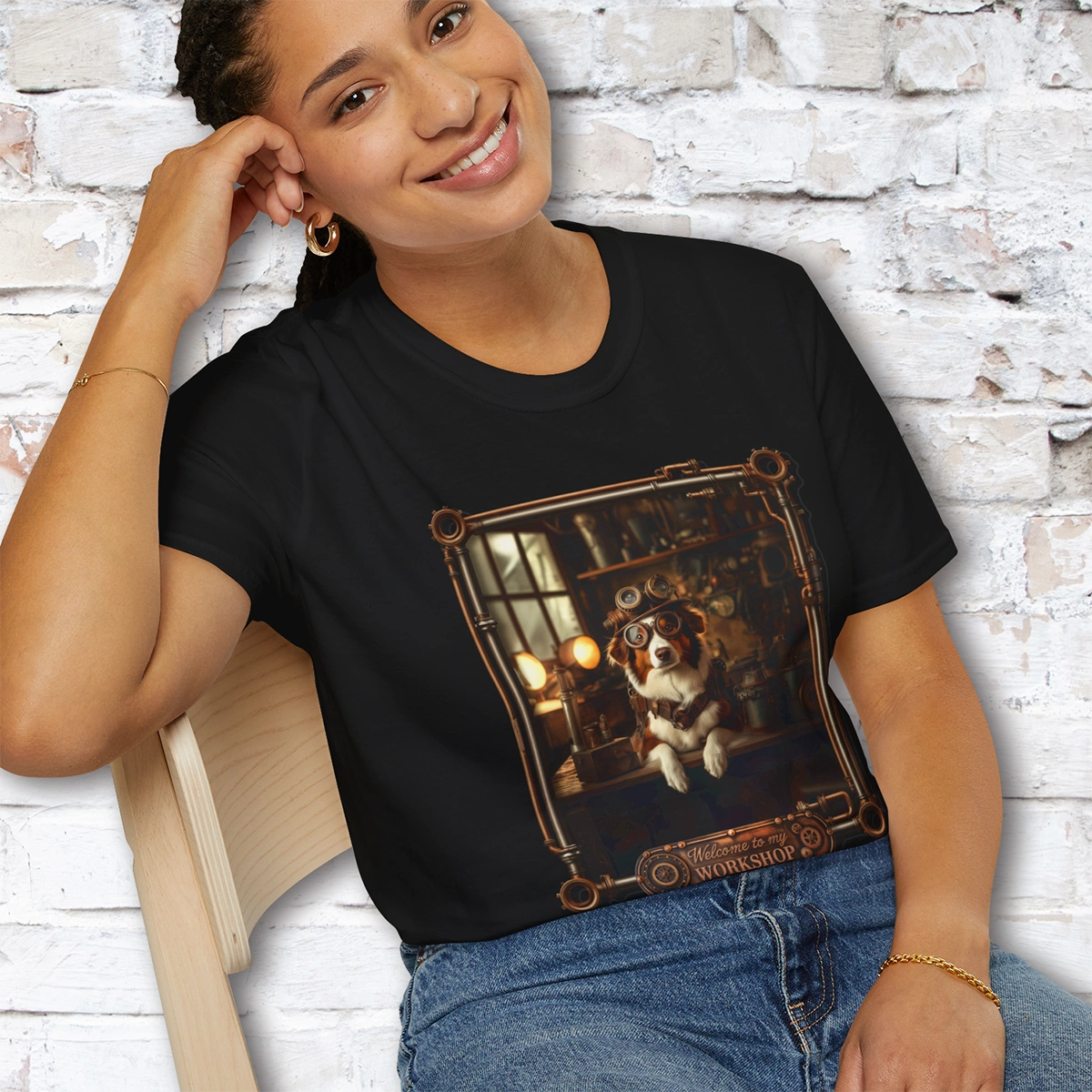 Steampunk Red Merle Border Collie Unisex T shirt